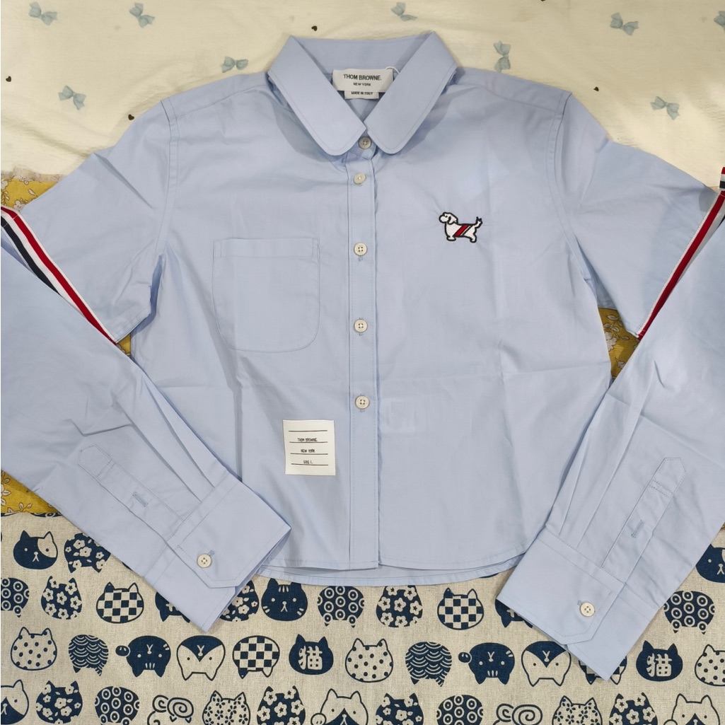 Thom Browne Light Blue Button-Down Shirt With Red & Navy Sleeve Stripes